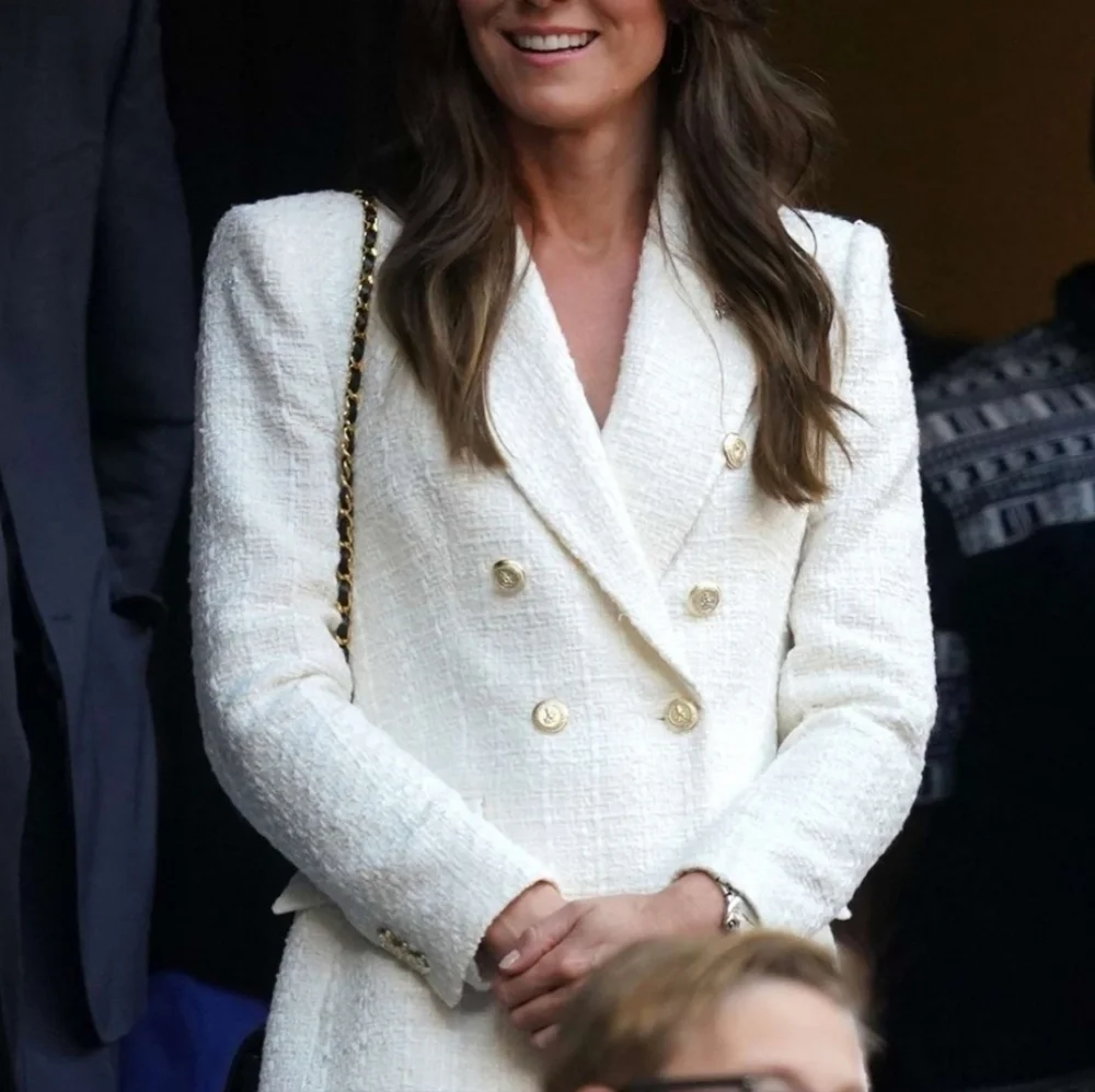 Zara cream tweed Double-Breasted Blazer - Picture 3 of 11